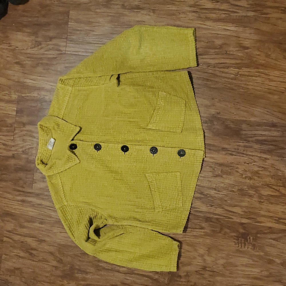 Cotton  Velour lime/mustard green color jacket  Oversized Buttons Large